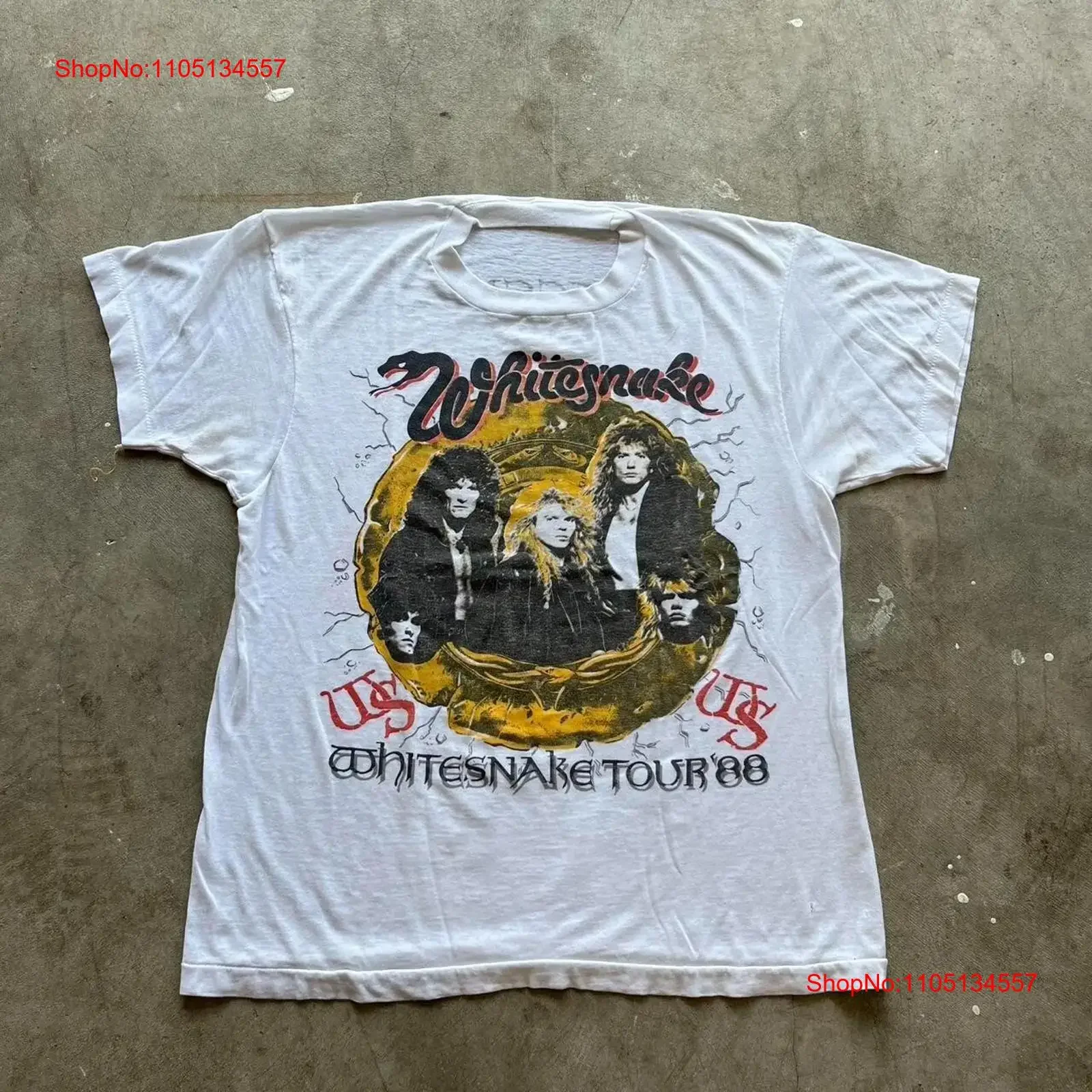 Футболка WhiteSnake Tour 1988 года, белый и черный хлопок EN497, винтажная стираная модная универсальная слегка топа для повседневной носки