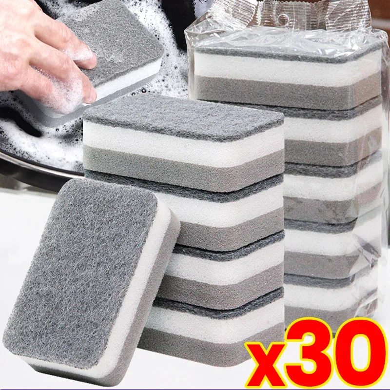 30/1pcs Double-sided Cleaning Sponges Wipe Scrubbing Pan Pot Dishwashing Scouring Pad Household Tools Kitchen Tableware Brush