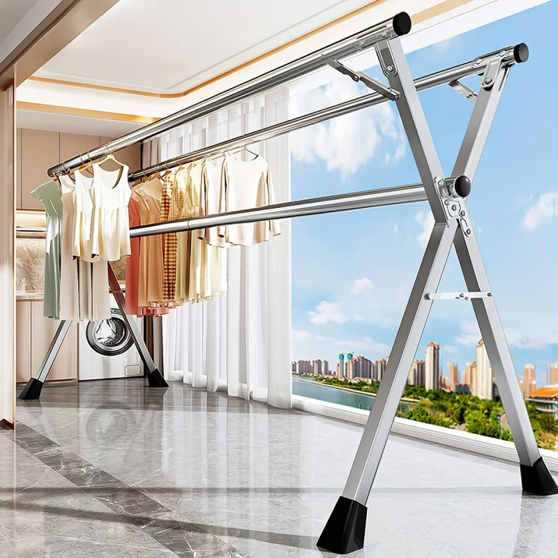 

78.7-inch Foldable Clothes Rack, Indoor and Outdoor Aluminum Alloy, for Laundry - Heavy Duty Foldable, Large Size, Silver