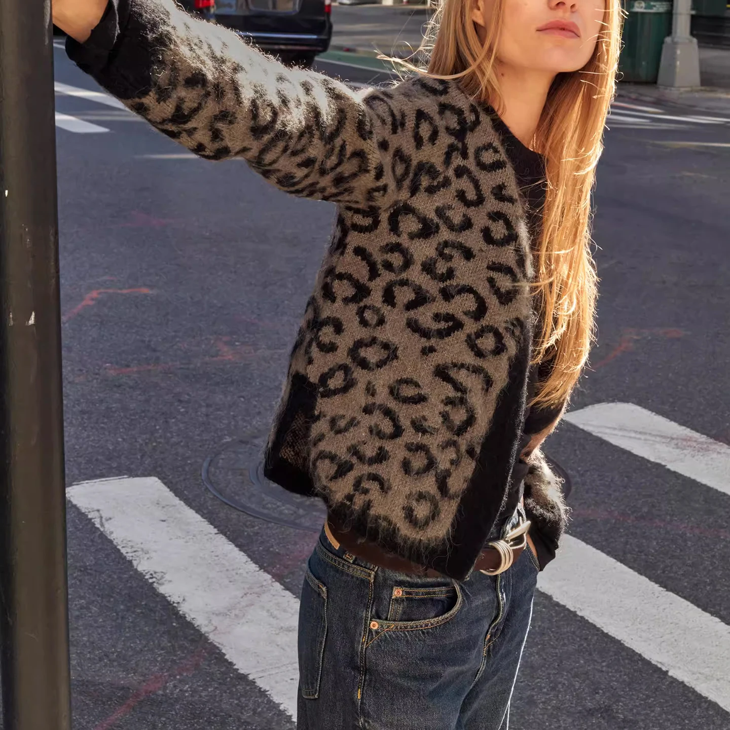 Z Women's Faion Knitted Animal Print Tassel Coat ort Sle Long Sve 2025 Winter Season European Sle Stand Fit