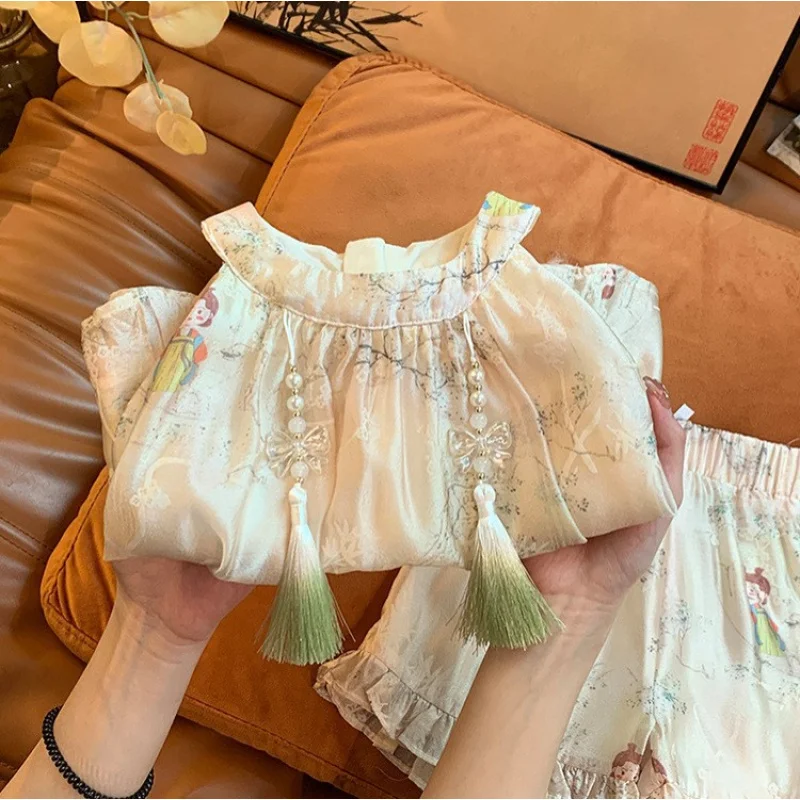 

Girls' Antique Style Suit Summer Clothes2024New Children's Western Style Two-Piece Suit Baby Girl Shorts Vest Summer