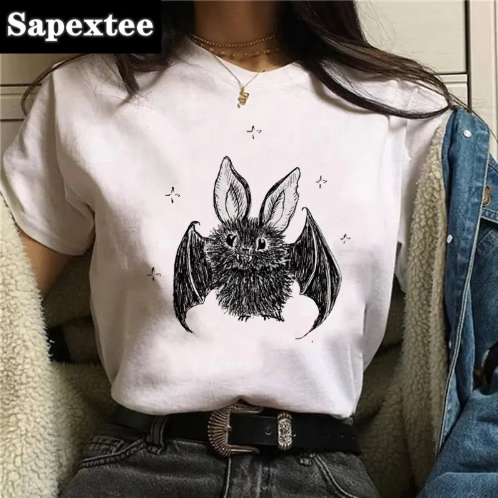 

2025 New Women's Cotton Short-sleeved Bat Ladies Abstract Clothing Loose Plus Size T-shirt Fashion Women's Top Printed T-shirt