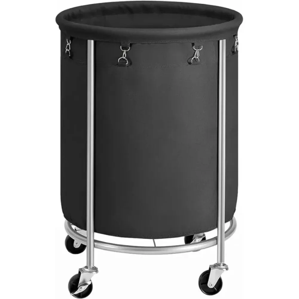 Black wheeled laundry basket, rolling laundry basket, with steel frame and detachable bag, 4 casters