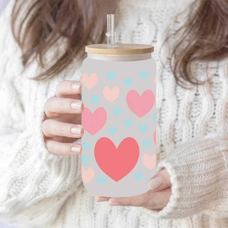 UV DTF Transfers Stickers, Cup Wraps, Love Printed for DIY Glass, Ceramic Metal Leather, Valentine's Day, 3D, 16oz D9667