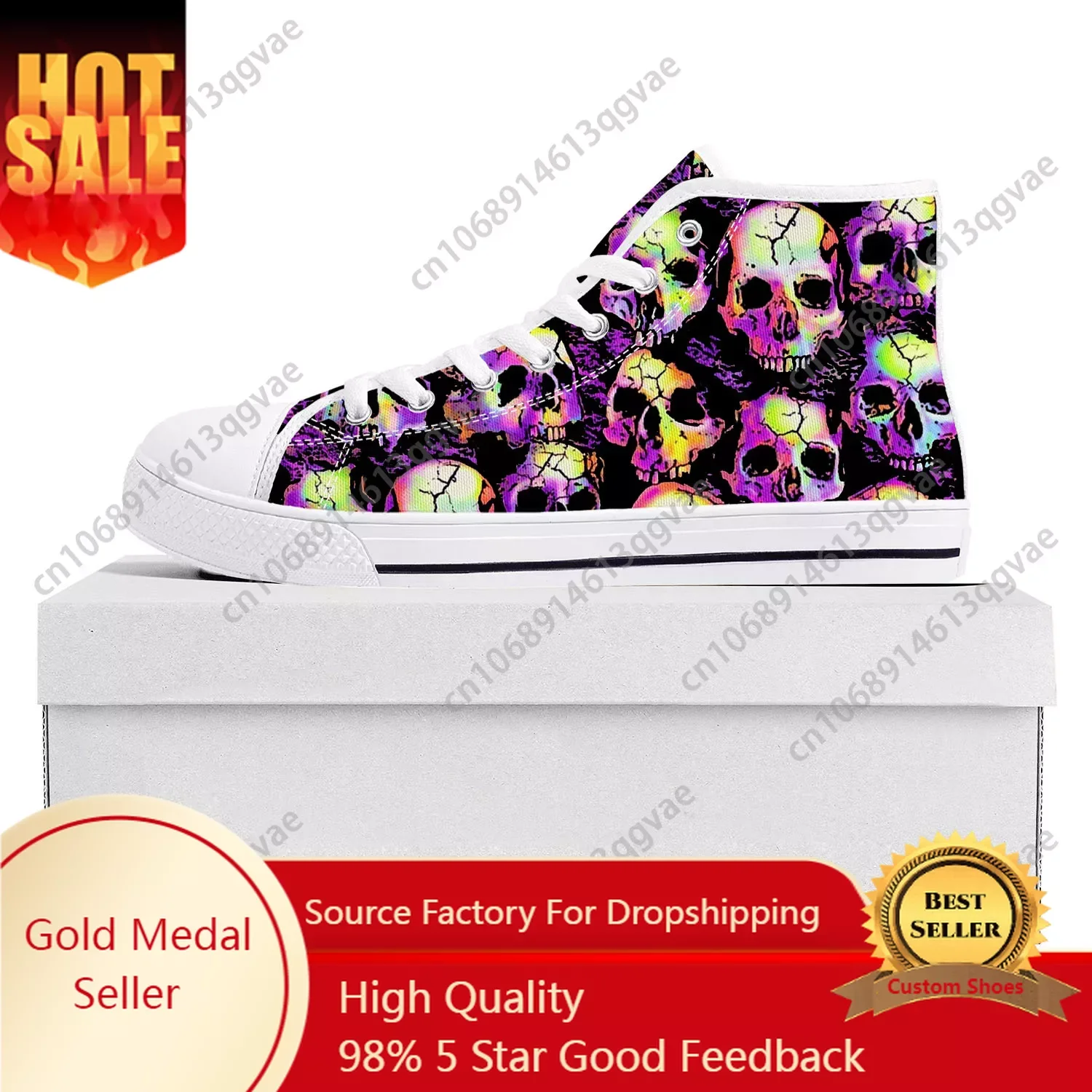 Skull Pop Hot Vurige Hoge Top Hoge Kwaliteit Sneakers Heren Dames Tiener Canvas Sneaker Casual Paar Schoenen Custom Schoen Wit