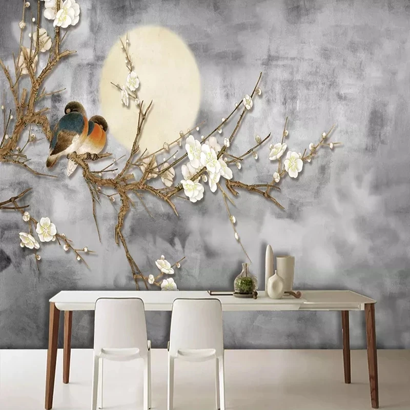 Customized Wallpaper 3D Chinese Style Flower Birds Bedroom Mural Living room TV background wall bedroom restaurant tree Flowers