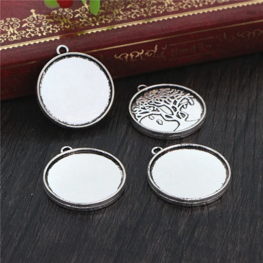 10pcs 20mm Inner Size Antique Silver Plated And Bronze Tree Style Cabochon Base Setting Charms Pendant