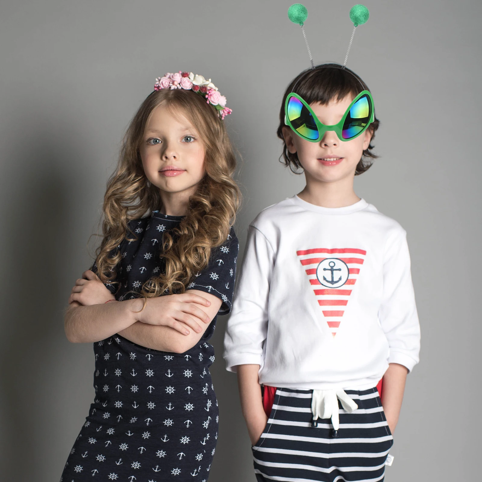 

12pcs Funny Glasses Headband Green Ball Hair Hoop Saucer Man Headdress Cartoon Photo Props Party Accessories Christmas