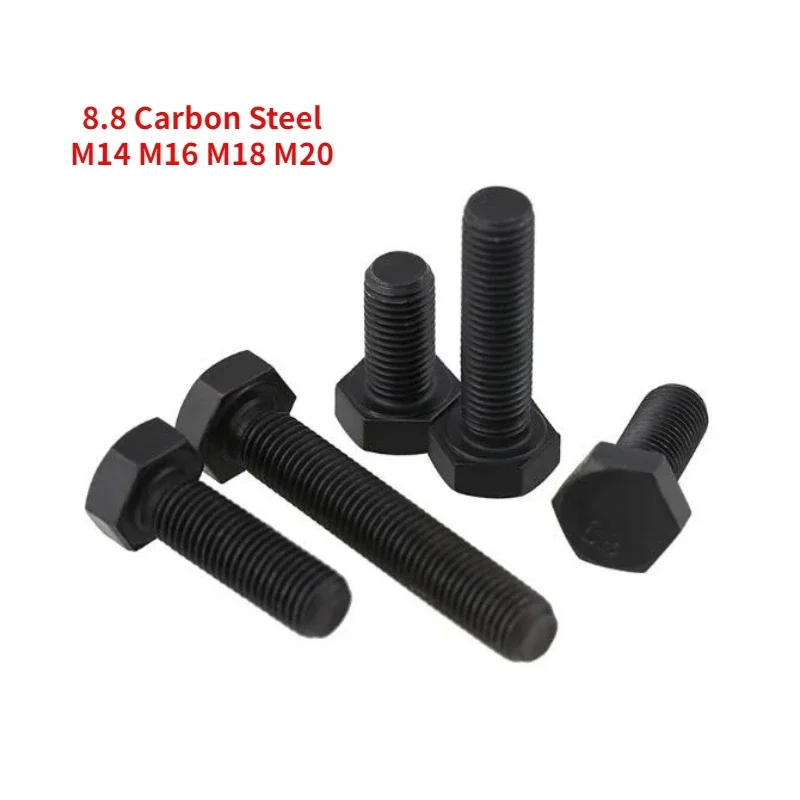 5pcs M14 M16 M18 M20 Black Grade 8.8 Carbon Steel GB5783  External Hex Hexagon Head Bolts Screws Thread Length 45mm-120mm