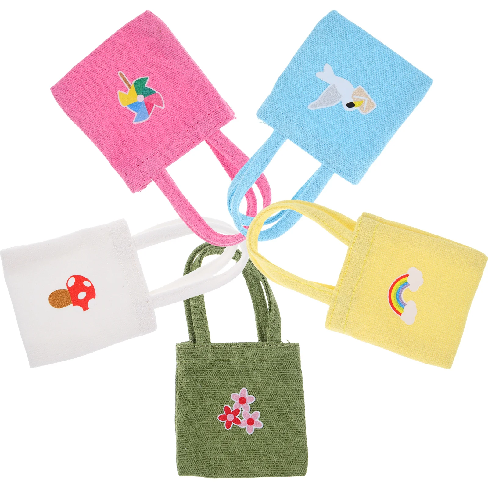

5Pcs Mini Canvas Tote Colorful Shoulder Bags for Dollhouse Scenes Girls Mini Purse Accessories Canvas Tote Bag