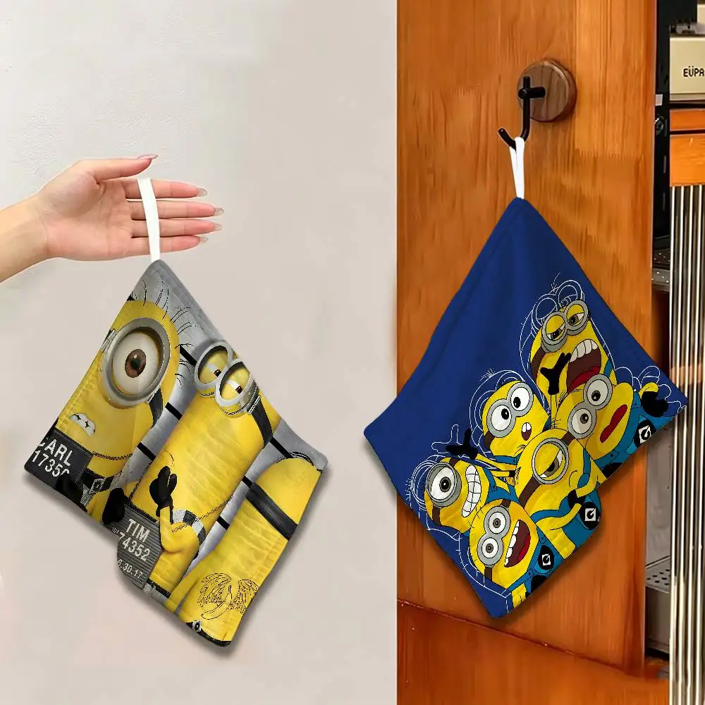 M-Minions Cartoon Polyester Cotton Daily Towel, Hanging Kitchen Hand Wiping Cloth, Durable for Whole House Use