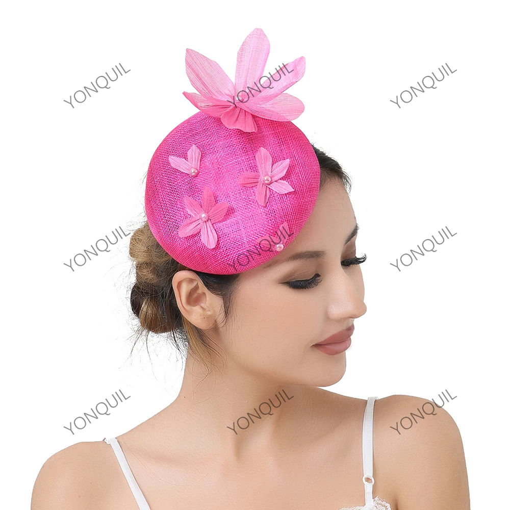 

High Quality Sinamay and Silk-Linen Wedding Headpiece Women's Fascinator Headwear with Flower for Cocktail Race Hair Accessories