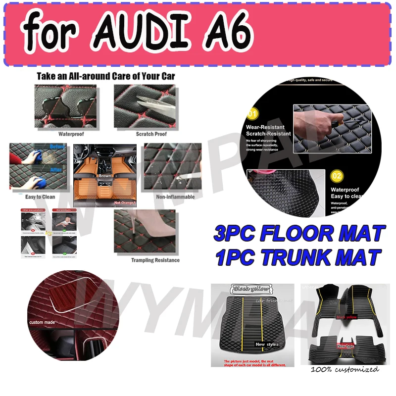 LUXURY Car floor mats for AUDI A6 Wagon 2007 2008 2009 2010 2011 2012 2013 2014 2015 2016 2017 2018 Custom auto foot Pads