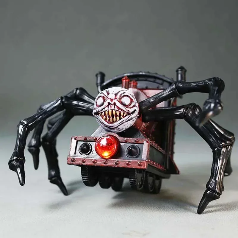 Halloween Terror Games Charles Small Train Spider Movable Figurine Model with LED Light Bar Desktop Room Decor Ornament Gifts