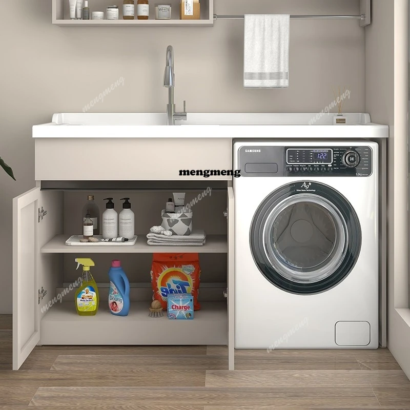 Modern Cream Style Washing Machine Cabinets Nordic Sun-Protective Washing Machine Storage Cabinets Bathroom Furniture