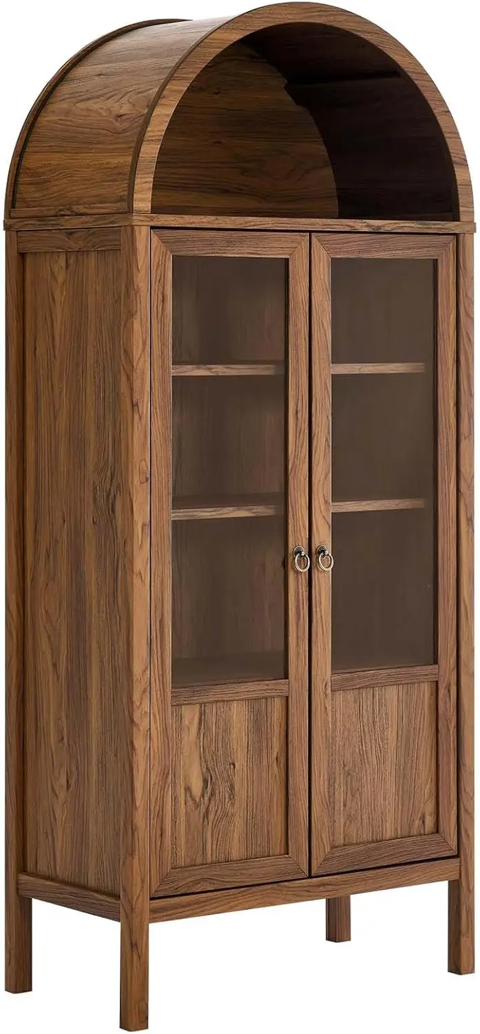 EEI-6638-WAL Tessa Tall Arched Storage Display Cabinet, Walnut