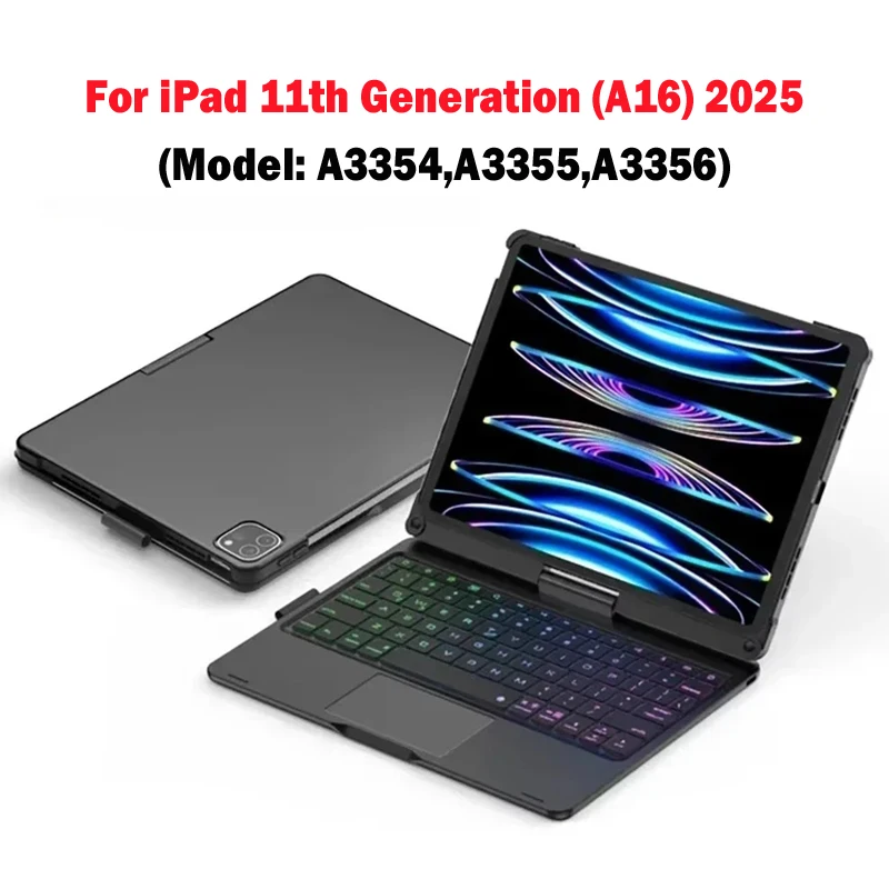 Nieuw Magic Keyboard voor iPad 11e generatie 2025 A16, toetsenbordhoes voor iPad Air 7, 11, 13 inch 2025 M3, 360 graden draaibaar met achtergrondverlichting