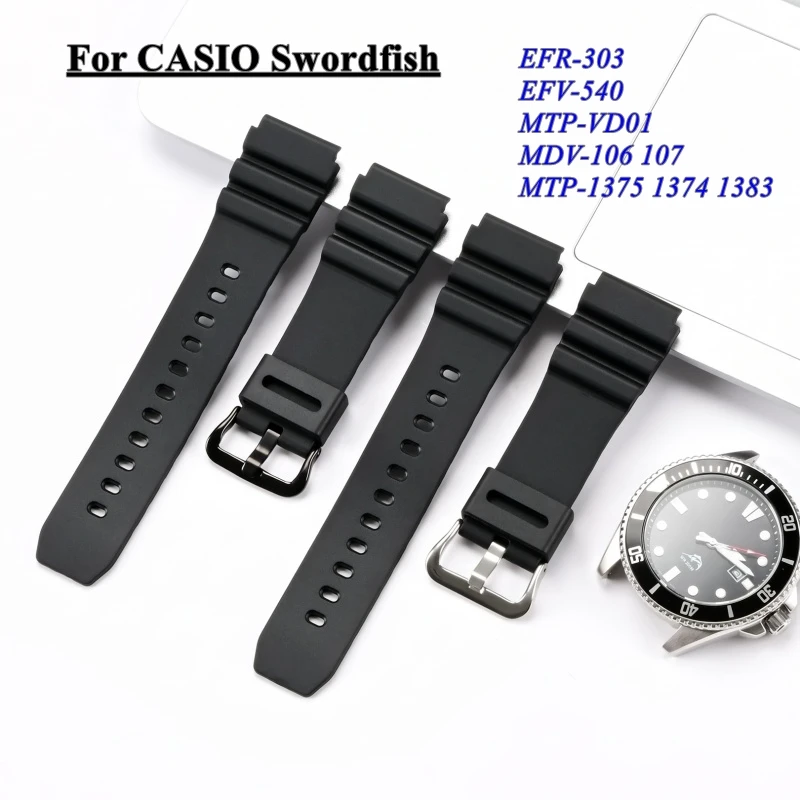 22mm Resin Watch Strap for CASIO Swordfish MDV-106 MDV-107 MTP-VD01D EFR-303l MTP1375/1374/1383 Diving Sport Silicone Watchband