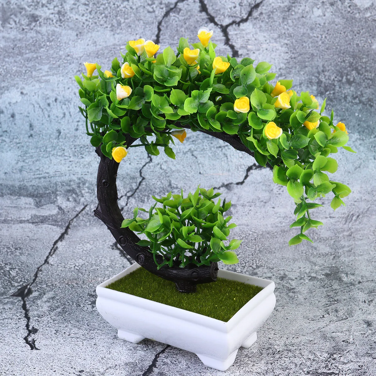 

2Pcs Artificial Bonsai Tree Plastic Potted Plants Yellow White Decorative Home Hotel Room Office Garden Decor Artificial Bonsai