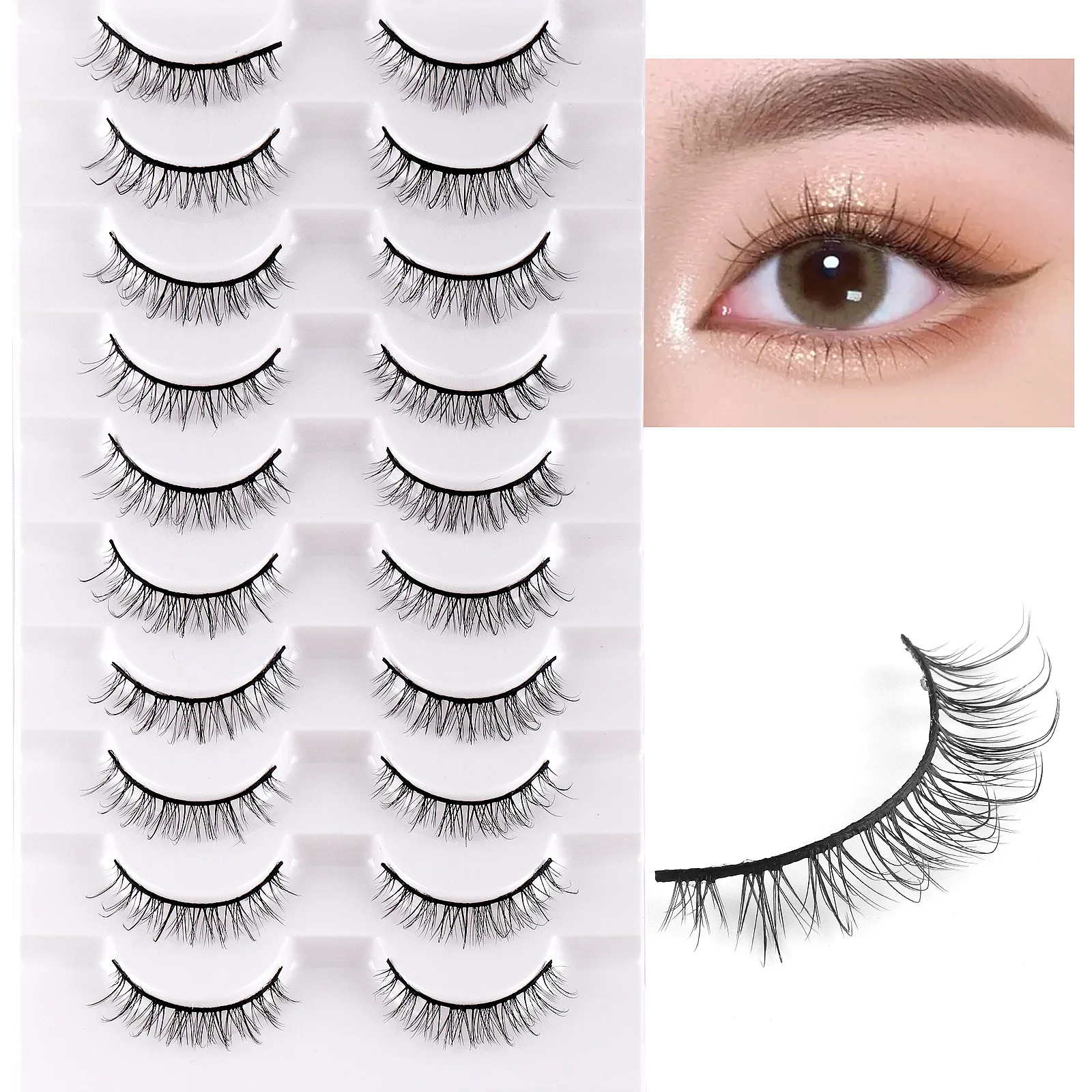 10 pairs new products natural chemical fiber false eyelashes makeup grafting eyelashes cross-border hot eyelashes