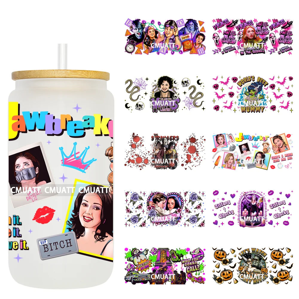 

Retro Halloween Scary Movie Horror Character Custom UV DTF Cup Wraps Ready To Apply Transfer Stickers For 16OZ Libbey Glass Can