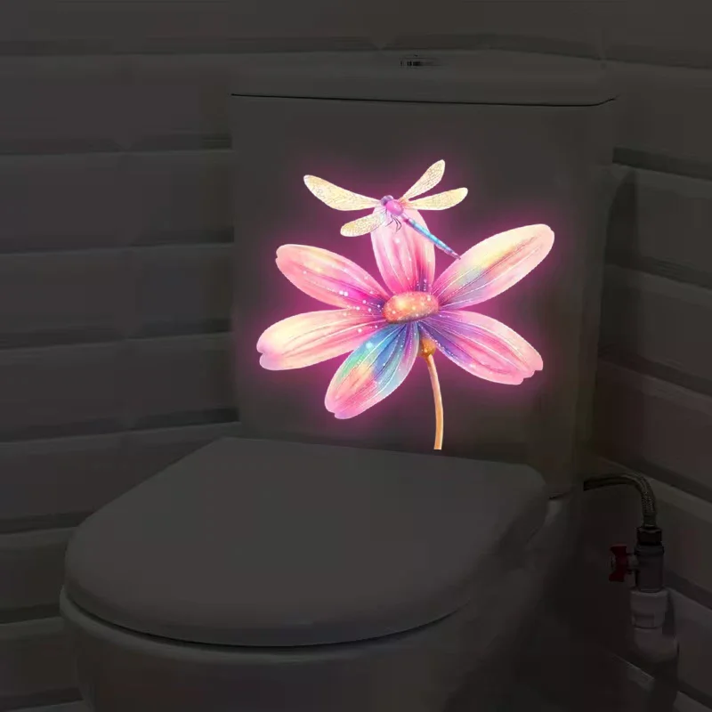 Glow-in-the-Dark Flower Toilet Sticker Luminous Toilet Decal Removable Self-Adhesive Home Decor Stickers For Bedroom Living Room