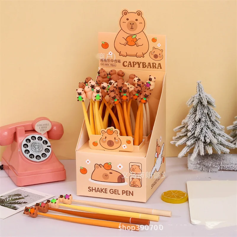 

48 pcs/lot Kawaii Capybara Gel Pen Cute 0.5mm Black Ink Signature Pens Stationery Gift School Writing Supplies