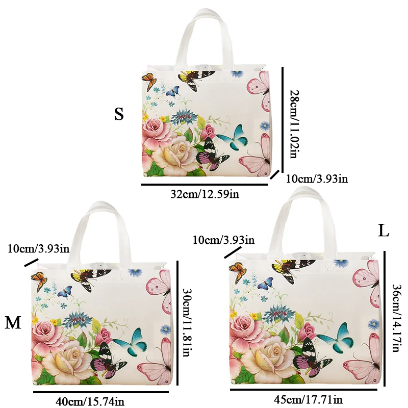 Folding Shopping Bag Eco Bag Takeaway Bag Non-woven Fabric Storage Bag Waterproof Butterfly Printing Shopping Pouch Grocery Bag