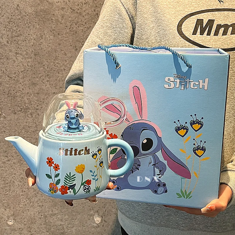 Disney Animation Peripheral Stitch Teapot Cup Set Ceramic Pot Glass Cup Teapot Combination Creative Covered Gift Birthday Gift