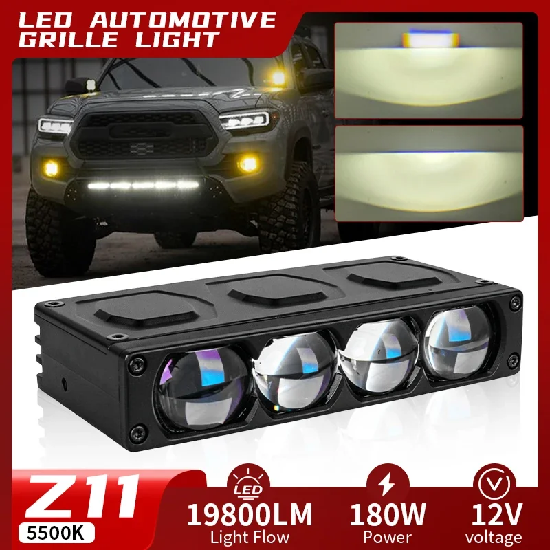 2PCS 180W 4-Lens Ultra-Thin Hidden Grille LED Spotlights IP68 Waterproof Low High Beam Universal Offroad Car Auxiliary Light 12V