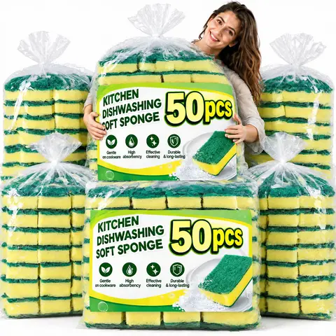 Sponge 10/100Pcs Kitchen Dishwashing Soft Sponge Absorbent Clean Rub Pot Rust Scouring Pad Removing Kit Household Cleaning Brush Sponge