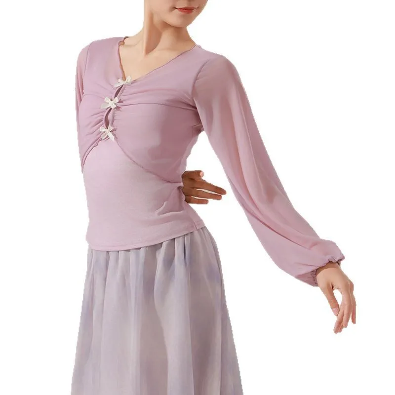 ملابس الرقص الكلاسيكية الرقص الشاش الإناث الجسم قافية أنيقة فانوس الأكمام الرقص الصيني الحديث الجديد وهمية اثنين من القمم الكبار