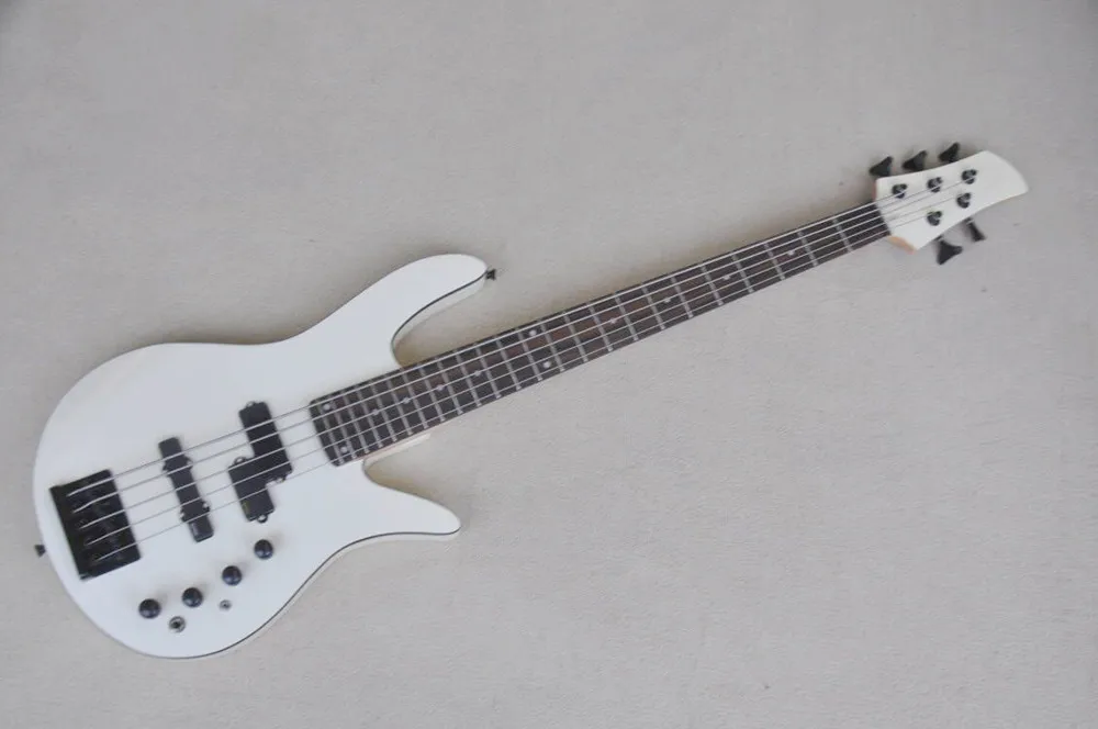 

White Body 5 Strings Electric Bass Guitar with Black Hardware,Maple Neck,Provide customized service