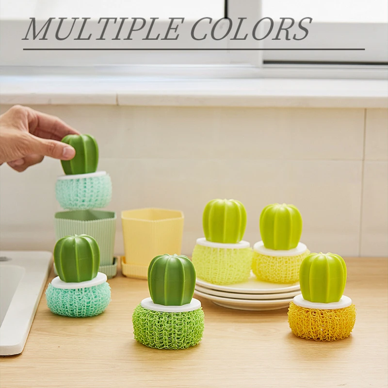 Nanometer Cleaning Ball Household Kitchen Cleaning Brush Cactus Dishwashing Brush Pot Washing Brush with Handle Cleaning Tools