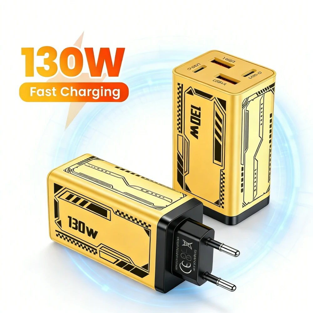 130W USB-Ladegerät mit 4 Anschlüssen Typ C, schnelles Ladeadapter EU/US/UK-Stecker für iPhone Samsung Xiaomi QC3.0 Wandladegerät Reiseadapter
