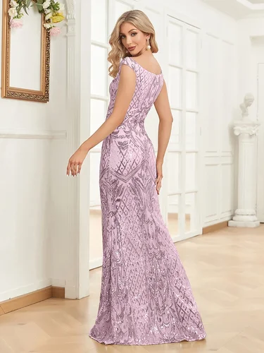 Imagen 2 del producto Elegante cuello en V vestidos de noche de lentejuelas plateadas 2025 mujeres sin mangas fiesta Maxi vestido de sirena vestido largo de fiesta de lujo