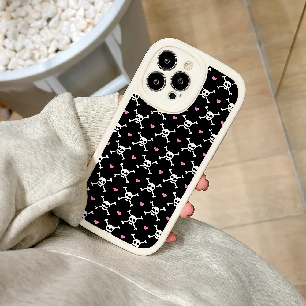 Skull Girl Heart Phone Case For IPhone 11 12 13 14 15 Plus Pro Max PU Leather Silicon Soft Cover