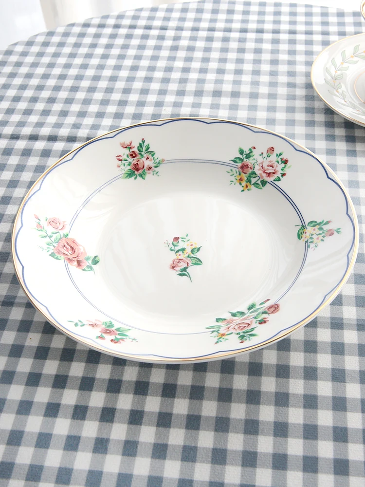 Ins style classical retro rose gold border ceramic western dish soup dish breakfast dish dessert dish Italian noodle dish