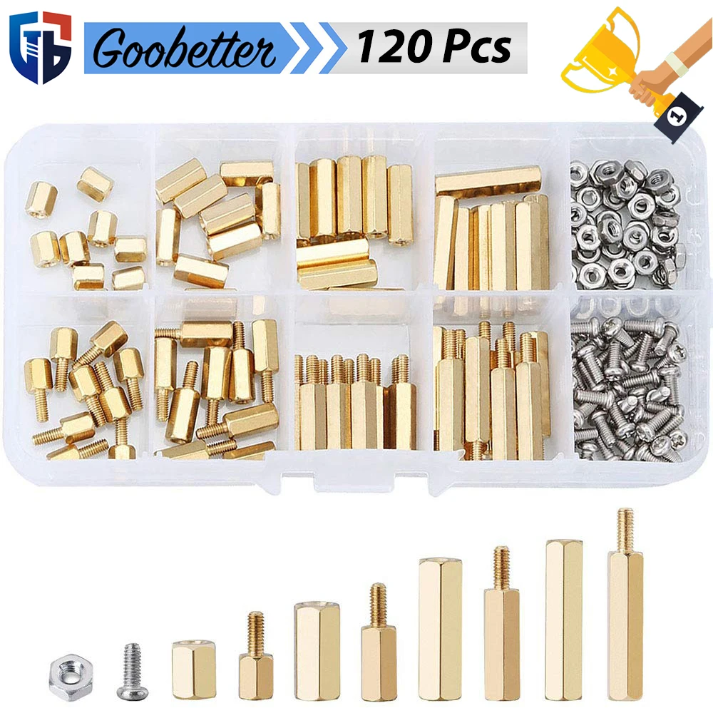 

120Pcs M3 Hex Brass Standoff Spacer Set Male Female PCB Motherboard Hex Thread Pillar Screws Nuts Assortment Kit for Tool DIY