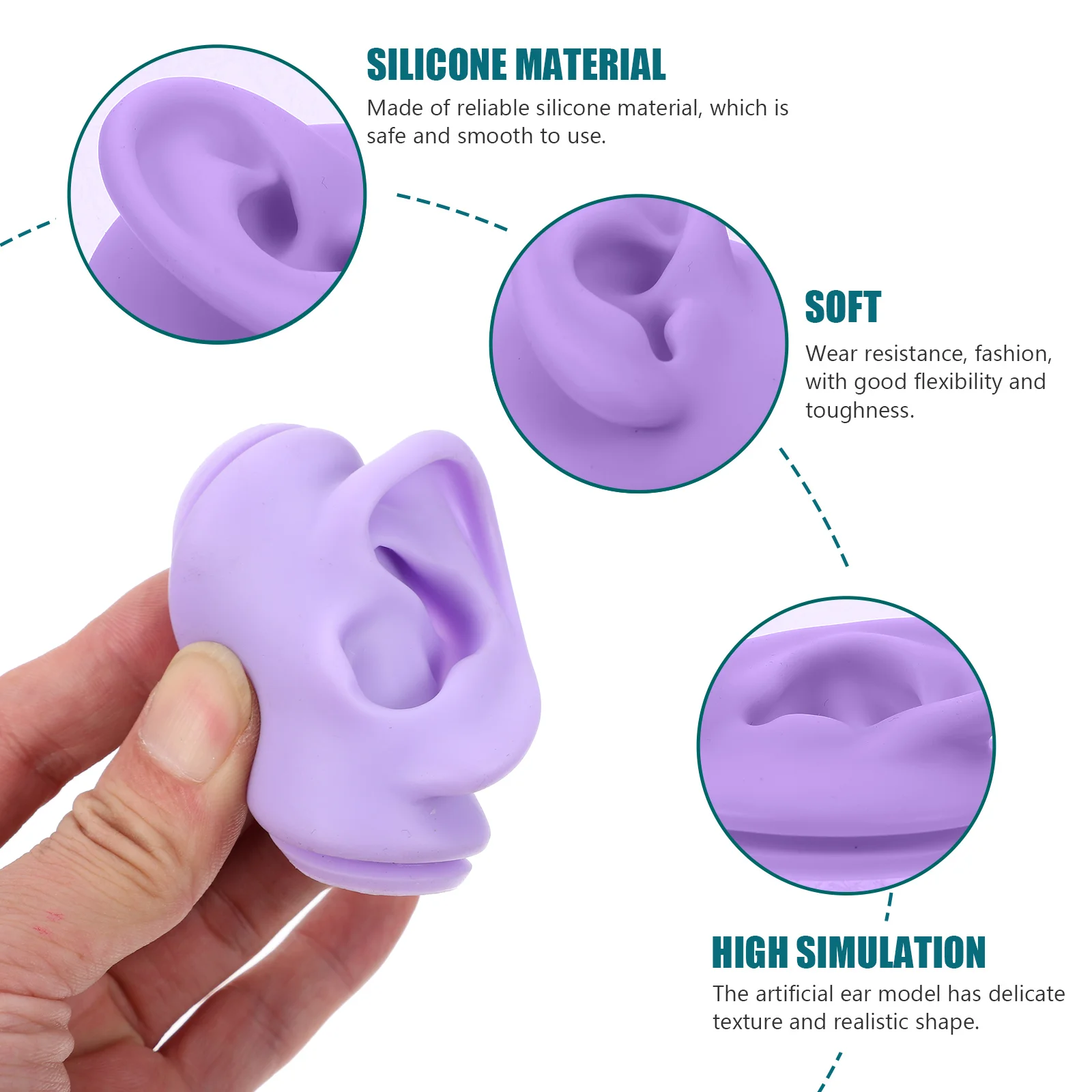 2 Pcs Ear Model for Studs Wearing Colored Mold Silicone Piercing Teaching 3d Printed