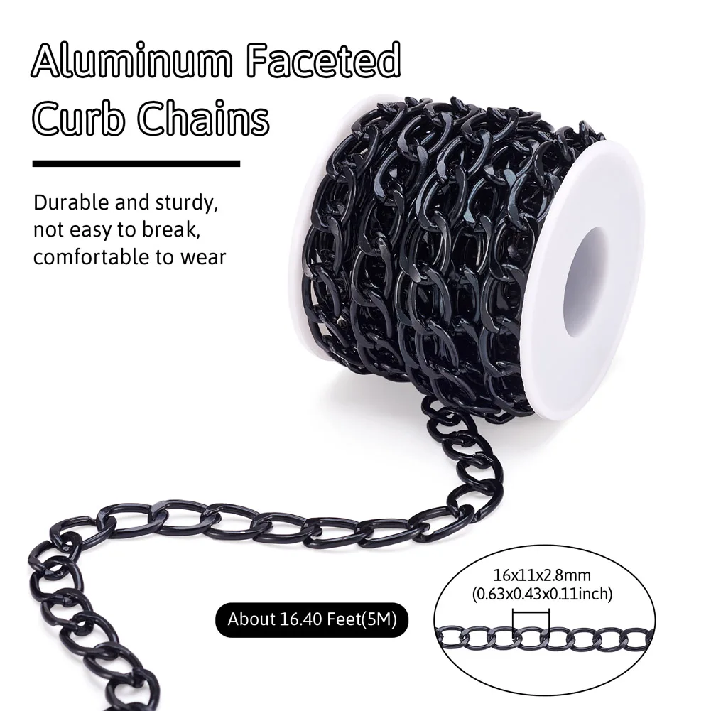 5M Oxidation Aluminum Faceted Curb Chains Diamond Cut Cuban Link Chains Unwelded with Spool Black for Making  Jewelry Necklace