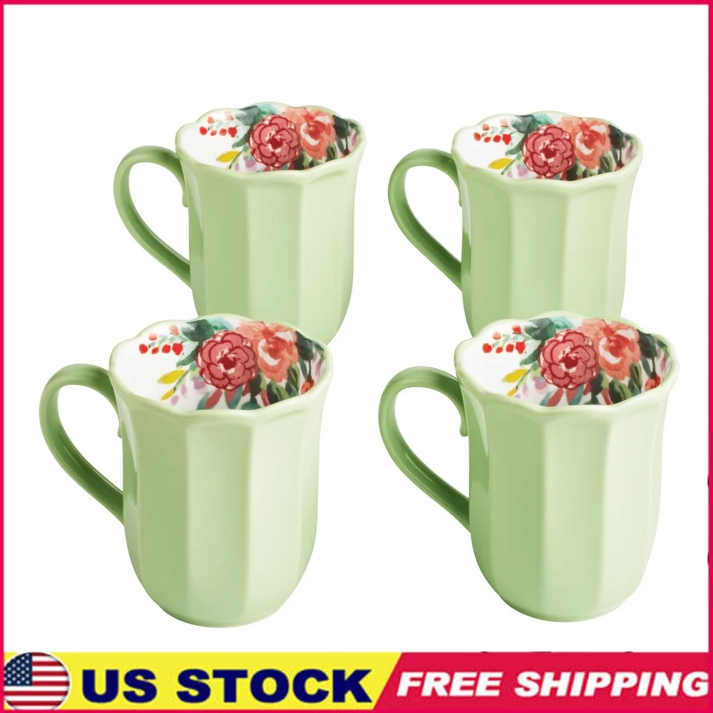 

Vintage Floral Ceramic Mug Set of 4 16oz Dishwasher Safe Coffee Tea Gift Collection Perfect Cider and Entertaining