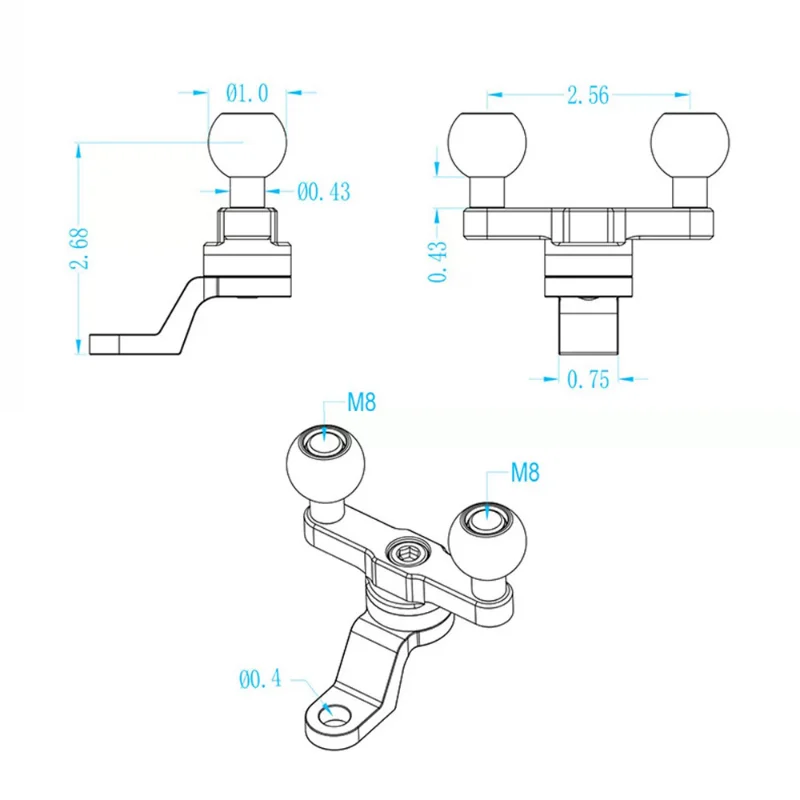 Aluminum Alloy Handlebar Clamp Rear-View Mirror Mount Base with Double 1'' Ball for Double Socket Arm & Motorcycle Phone Holder - Image 6