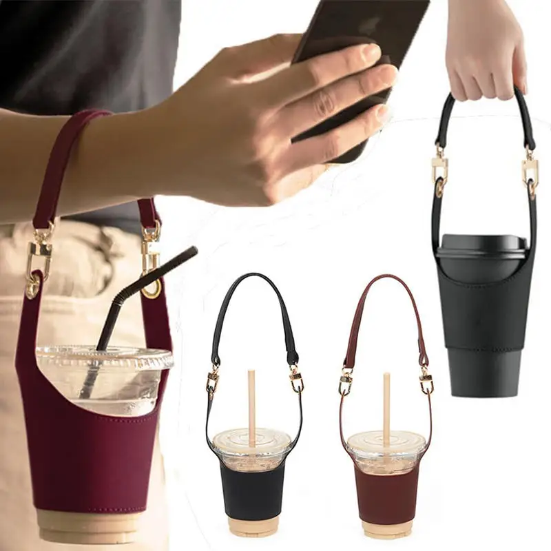 

Кожаный чехол-футляр для стакана, портативная сумка для бутылки с водой, кожаный ремень для переноски, термоизоляционные аксессуары для стаканов, чашек для молока, чая, кофе