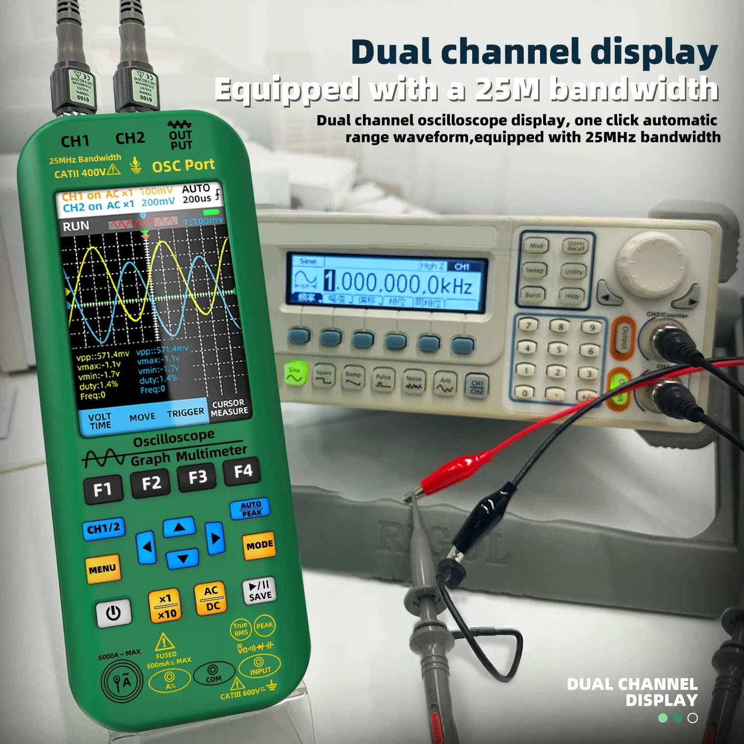 BSIDE Professional 4-in-1 Digital Multimeter 25MHz 2-Channel Oscilloscope AC DC Voltage & Current OHM Multifunction Meter