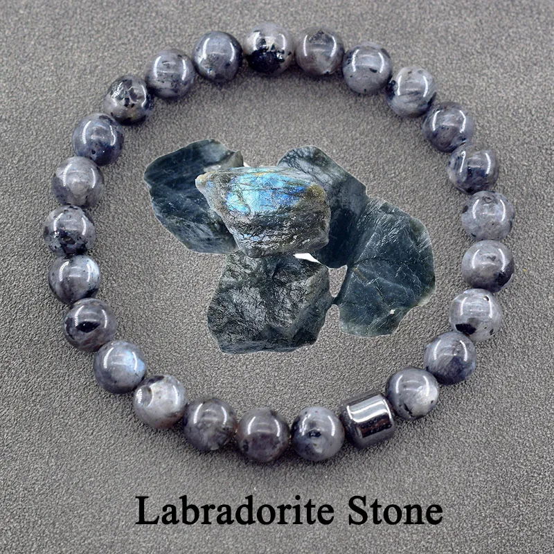 Genuine Natural Stone Bracelet Man Women Labradorite Red Tiger Eye Stone Bead Jewelry Hematite Cylinder Wristband Gift Wholesale