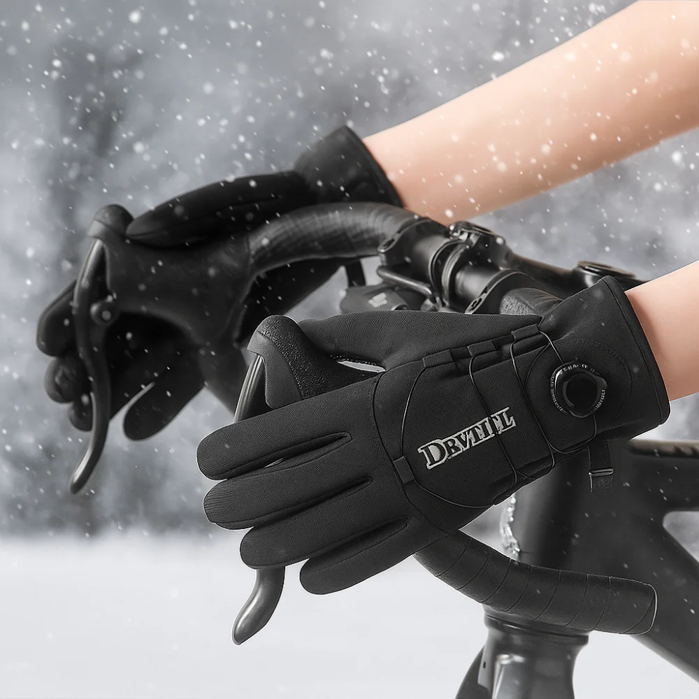 قفازات ركوب الدراجات الشتوية الدافئة المقاومة للماء والرياح للجنسين مع شاشة تعمل باللمس لركوب الدراجات في الهواء الطلق والتزلج والجري وإكسسوارات الدراجات