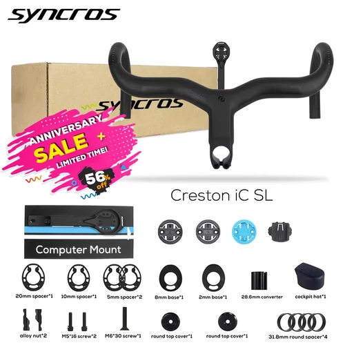 Syncros Creston IC SL Cabina de carbono Cable completamente interno Manillar de bicicleta de carretera Di2 Manillar de carbono integrado negro mate