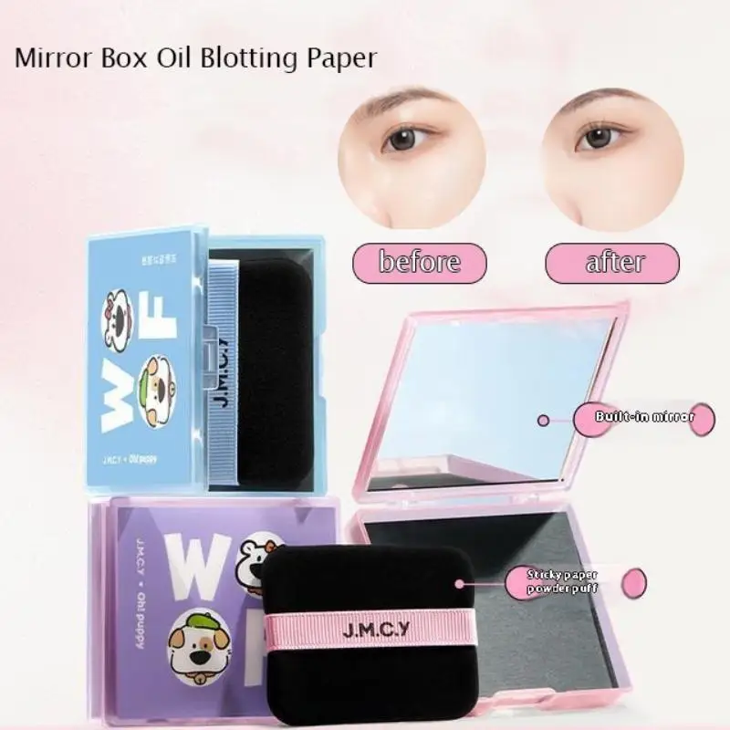 100-Pack Blotting Sheets: Bamboo Charcoal Paper with Mirror Case & Puff for Oily Skin & Touch-Ups - On-the-Go