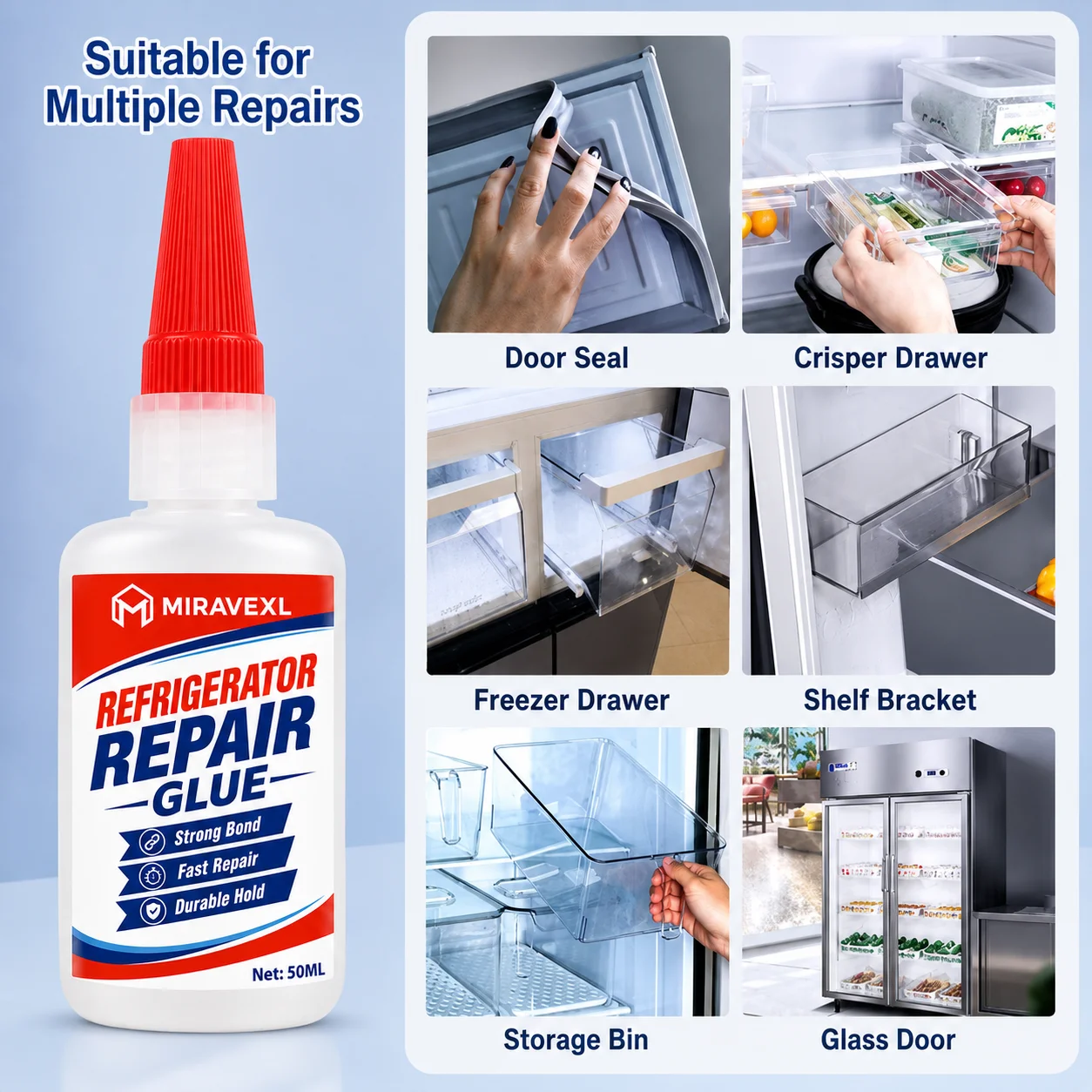 Refrigerator Repair Glue, Heavy Duty Cold-Resistant Adhesive for Freezer & Fridge, Fast-Drying Strong Bond with Precision Nozzle